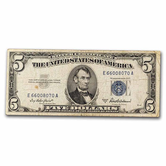 1953-A $5.00 Silver Certificate VG/VF (Fr#1656) 1953-A $5.00 Silver Certificate VG/VF (Fr#1656)