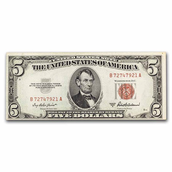 1953-A $5.00 U.S. Note Red Seal AU (Fr#1533) 1953-A $5.00 U.S. Note Red Seal AU (Fr#1533)