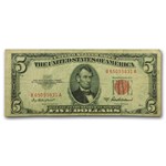 1953-A $5.00 U.S. Note Red Seal Avg Circ VG/VF (Fr#1533)