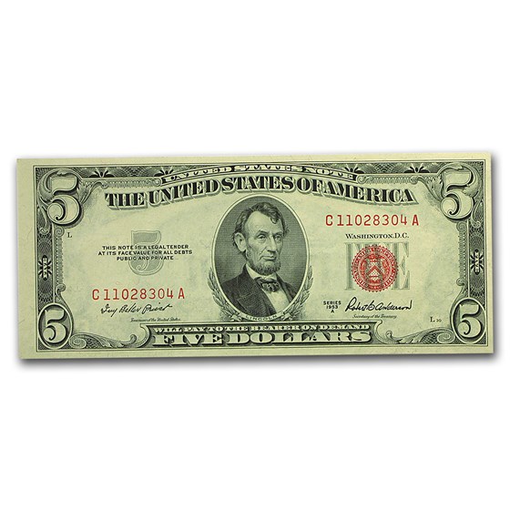 1953-A $5.00 U.S. Note Red Seal CU (Fr#1533) 1953-A $5.00 U.S. Note Red Seal CU (Fr#1533)