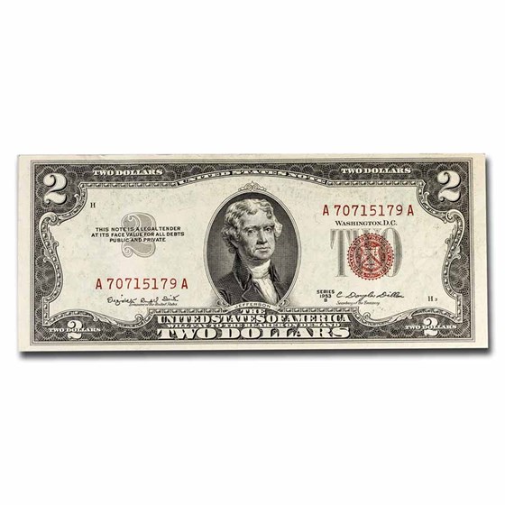 1953-B $2.00 U.S. Notes Red Seal AU (Fr#1511)