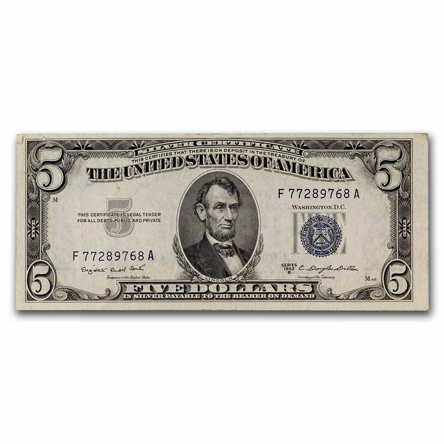 1953-B $5.00 Silver Certificate VG/VF (Fr#1657)