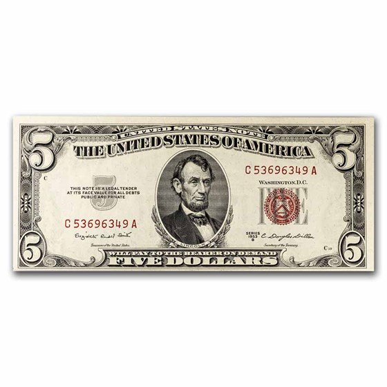 1953-B $5.00 U.S. Note Red Seal AU (Fr#1534) 1953-B $5.00 U.S. Note Red Seal AU (Fr#1534)