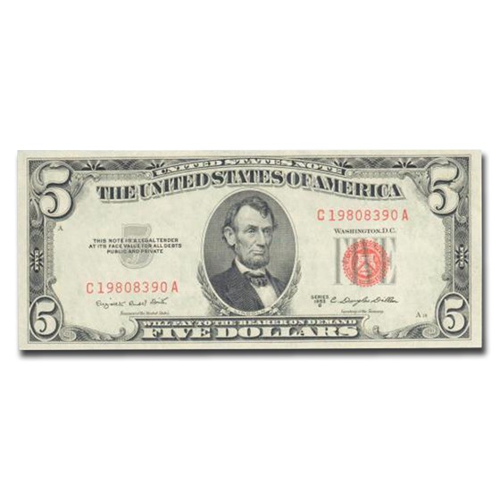 1953-B $5.00 U.S. Note Red Seal CU-67 EPQ PMG (Fr#1534) 1953-B $5.00 U.S. Note Red Seal CU-67 EPQ PMG (Fr#1534)