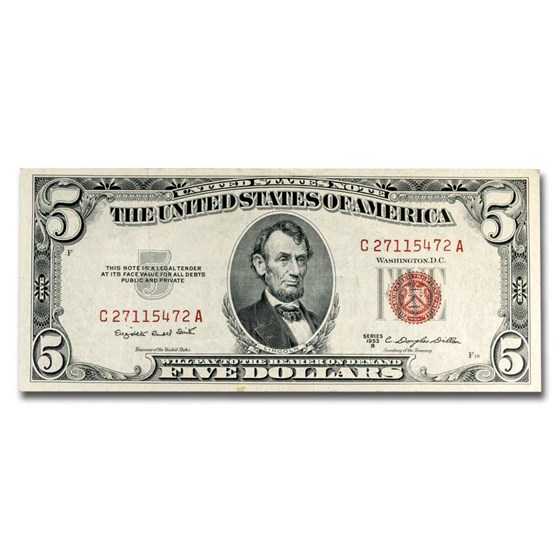 1953-B $5.00 U.S. Note Red Seal XF (Fr#1534) 1953-B $5.00 U.S. Note Red Seal XF (Fr#1534)