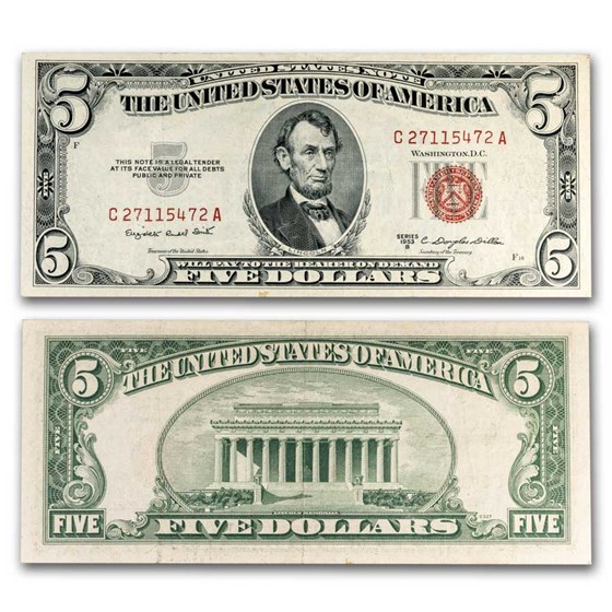 1953-B $5.00 U.S. Note Red Seal XF (Fr#1534) 1953-B $5.00 U.S. Note Red Seal XF (Fr#1534)