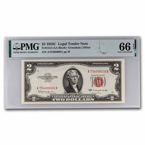 1953-C $2.00 U.S. Note Red Seal CU-66 EPQ PMG (Fr#1512) 1953-C $2.00 U.S. Note Red Seal CU-66 EPQ PMG (Fr#1512)