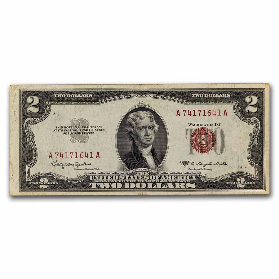 1953-C $2.00 U.S. Note Red Seal VF (Fr#1512)