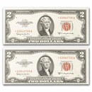 1953-C* $2.00 U.S. Notes Red Seal CU (Fr#1512*) 2 Consecutive