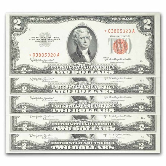 1953-C* $2.00 U.S. Notes Red Seal CU (Fr#1512*) 43 Consecutive