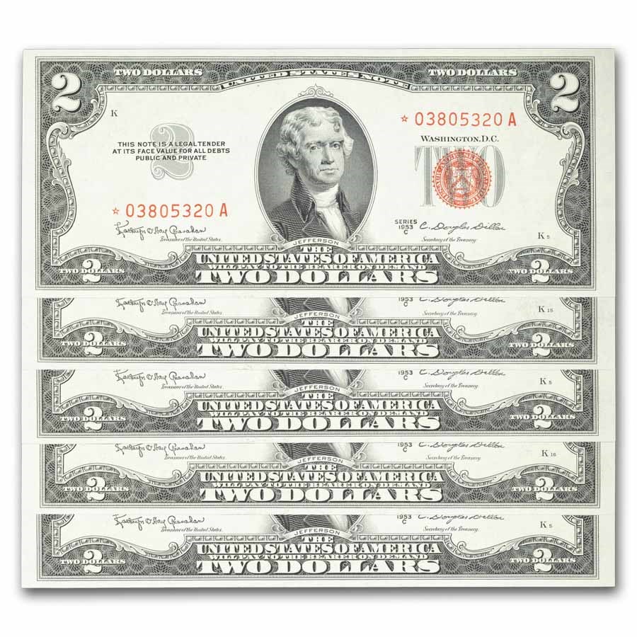 1953-C* $2.00 U.S. Notes Red Seal CU (Fr#1512*) 43 Consecutive
