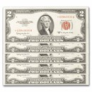 1953-C* $2.00 U.S. Notes Red Seal CU (Fr#1512*) 6 Consecutive