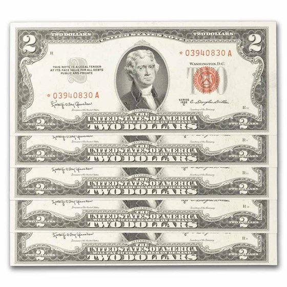 1953-C* $2.00 U.S. Notes Red Seal CU (Fr#1512*) 6 Consecutive