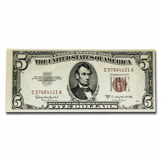 1953-C $5.00 U.S. Note Red Seal AU (Fr#1535) 1953-C $5.00 U.S. Note Red Seal AU (Fr#1535)