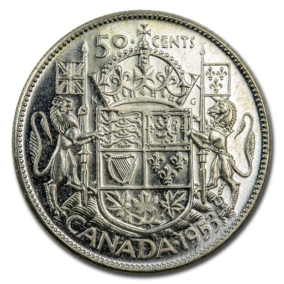1953 Canada Silver 50 Cents Elizabeth II BU/Prooflike