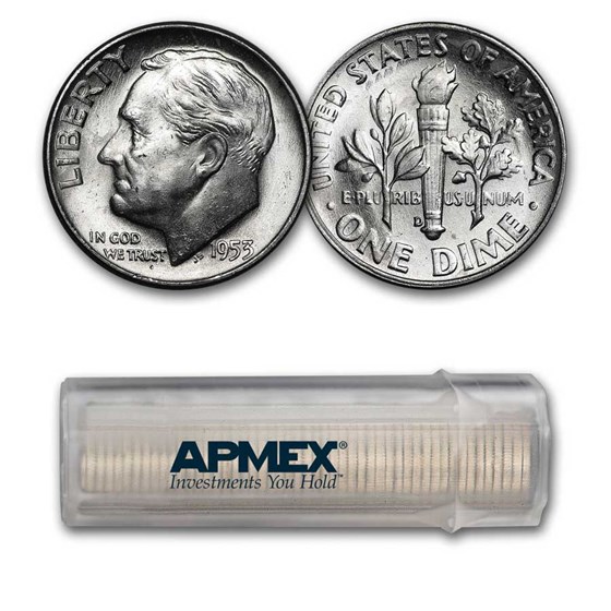 1953-D Roosevelt Dime 50-Coin Roll BU 1953-D Roosevelt Dime 50-Coin Roll BU