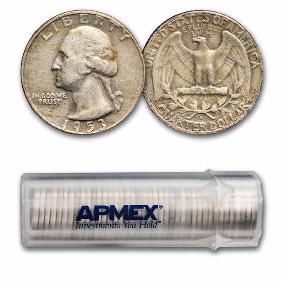 1953-D Washington Quarter 40-Coin Roll Avg Circ 1953-D Washington Quarter 40-Coin Roll Avg Circ
