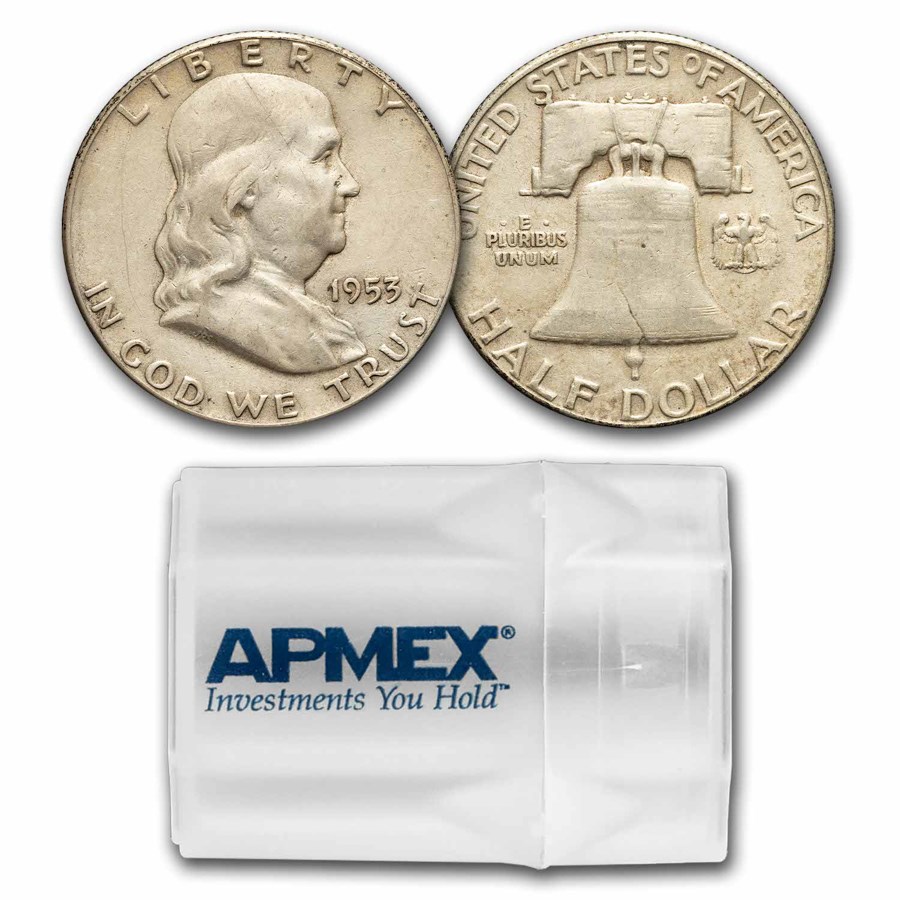 1953 Franklin Half Dollar 20-Coin Roll Avg Circ