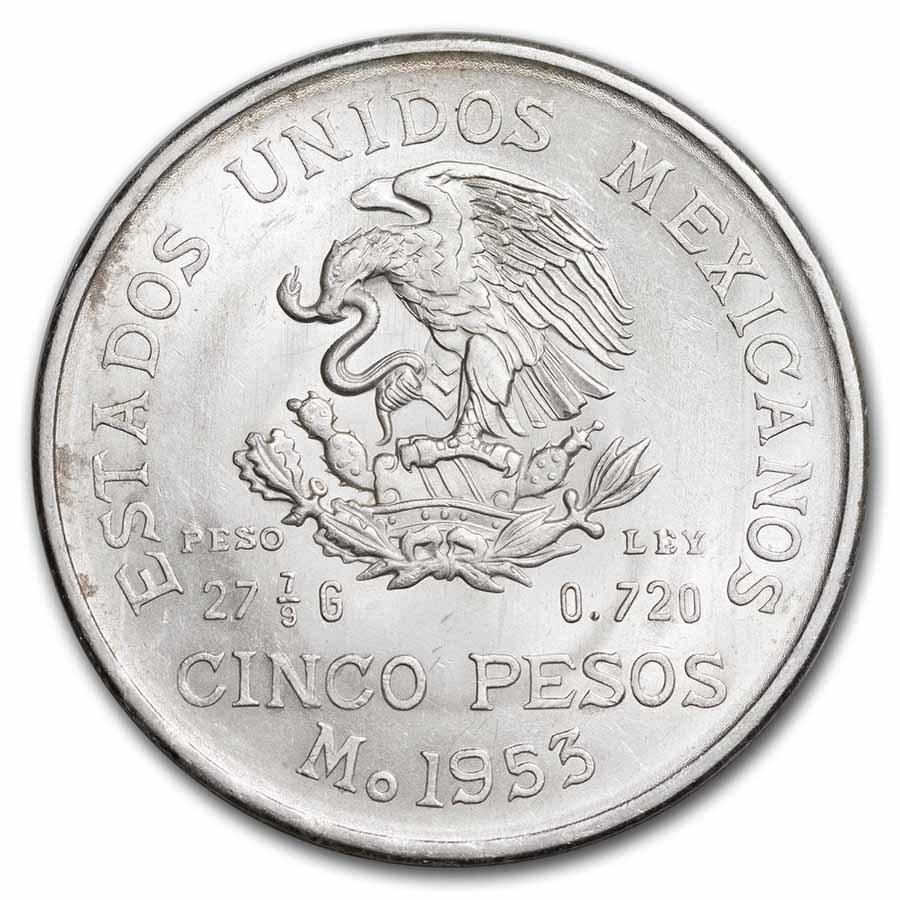 1953 Mexico Silver 5 Pesos Hidalgo BU
