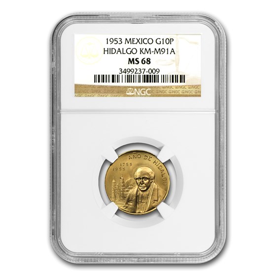 1953 Mexico Year of Hidalgo Gold Medal MS-68 NGC (.2411 AGW) 1953 Mexico Year of Hidalgo Gold Medal MS-68 NGC (.2411 AGW)