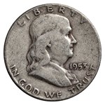 1953-S Franklin Half Dollar 20-Coin Roll Avg Circ