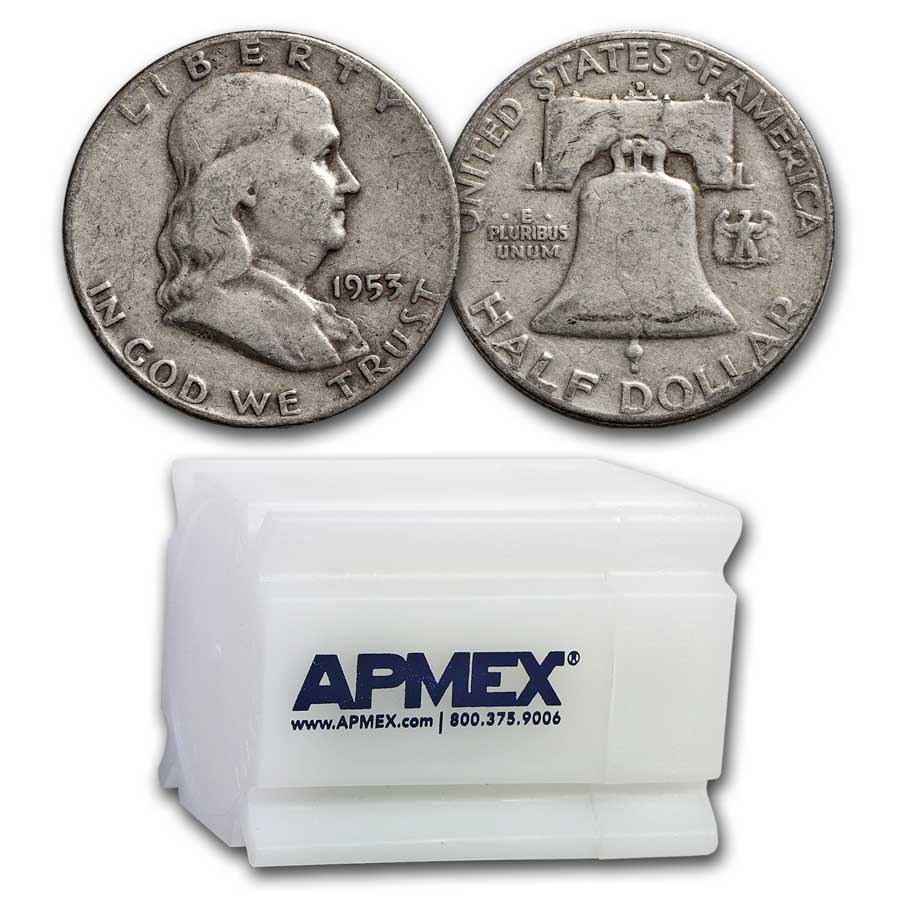 1953-S Franklin Half Dollar 20-Coin Roll Avg Circ