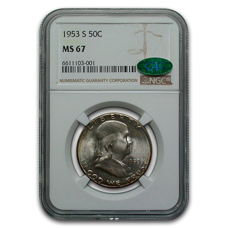 1953-S Franklin Half Dollar MS-67 NGC CAC