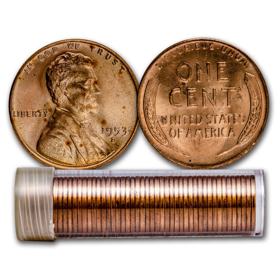 1953-S Lincoln Cent 50-Coin Roll BU