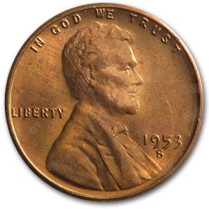 1953-S Lincoln Cent BU (Red)