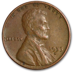 1953-S Lincoln Cent Fine+ 1953-S Lincoln Cent Fine+
