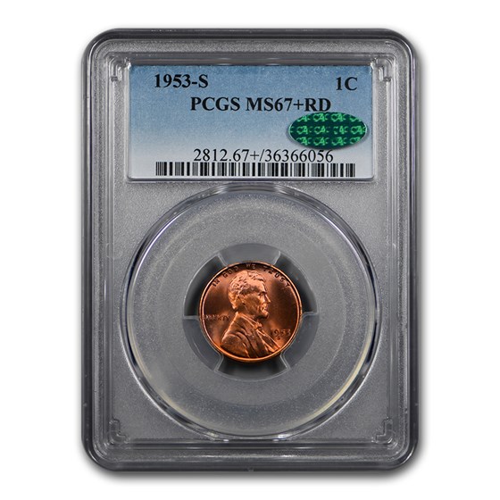 1953-S Lincoln Cent MS-67+ PCGS CAC (Red) 1953-S Lincoln Cent MS-67+ PCGS CAC (Red)