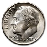 1953-S Roosevelt Dime 50-Coin Roll BU