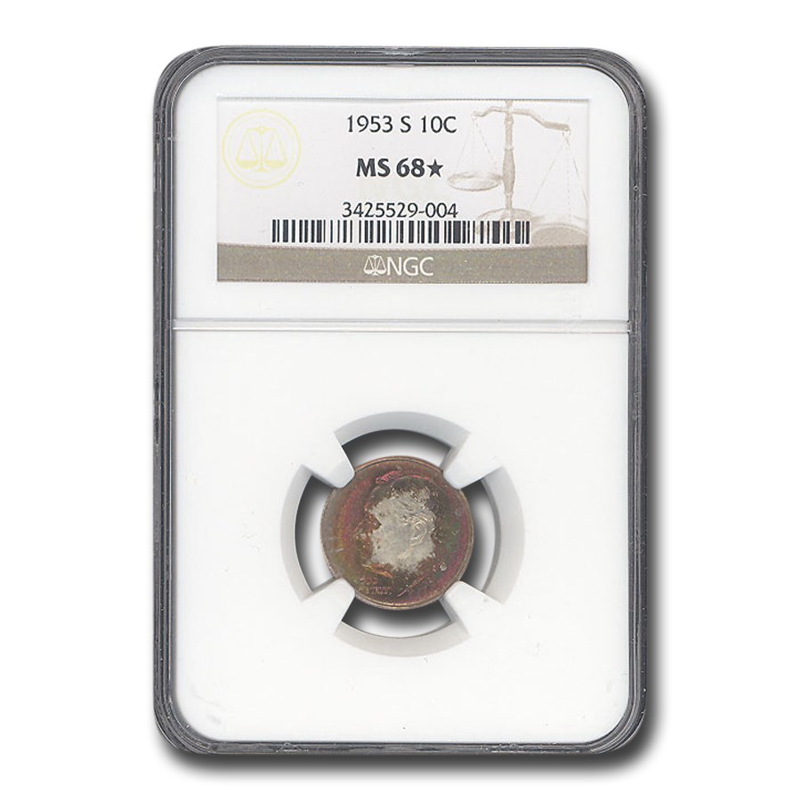 1953-S Roosevelt Dime MS-68* NGC (Toned)