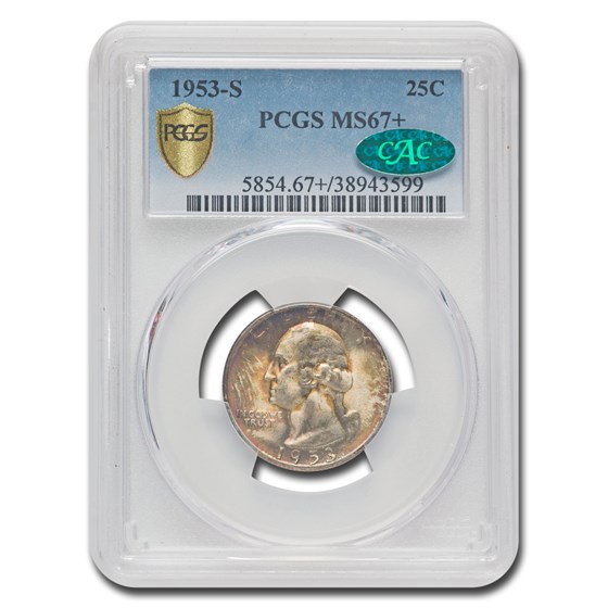 1953-S Washington Quarter MS-67+ PCGS CAC (Beautiful Toning) 1953-S Washington Quarter MS-67+ PCGS CAC (Beautiful Toning)