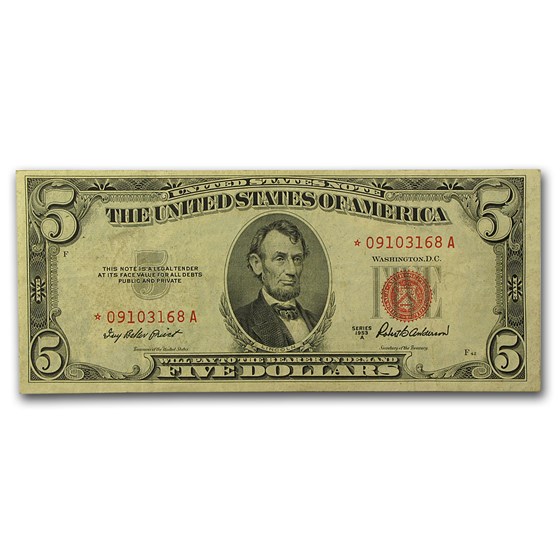 1953 thru 1953-C* $5.00 U.S. Note Red Seal VG/VF (Star Note)