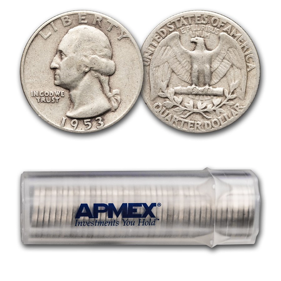 1953 Washington Quarter 40-Coin Roll Avg Circ