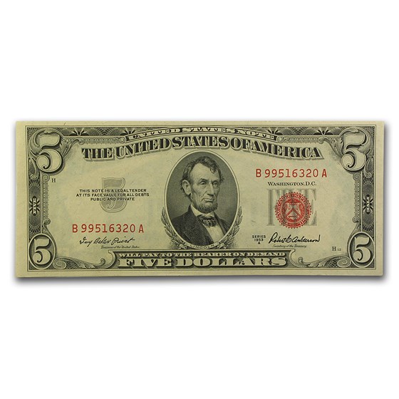 1953's $5.00 U.S. Note Red Seal AU 1953's $5.00 U.S. Note Red Seal AU
