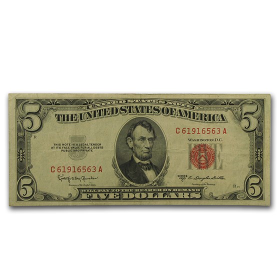 1953s $5.00 U.S. Note Red Seal VG/VF