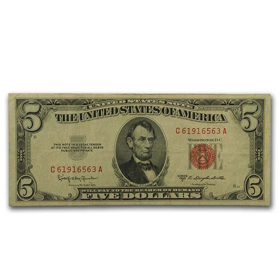 1953s $5.00 U.S. Note Red Seal VG/VF 1953s $5.00 U.S. Note Red Seal VG/VF
