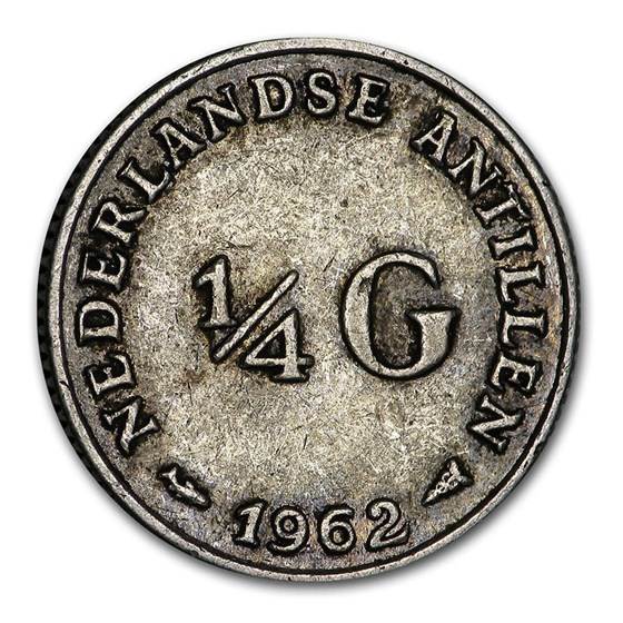1954-1967 Netherlands Antilles Silver 1/4 Gulden Juliana Avg Circ 1954-1967 Netherlands Antilles Silver 1/4 Gulden Juliana Avg Circ