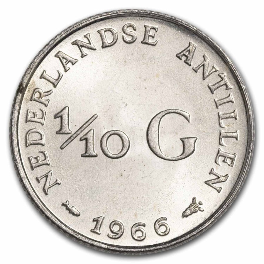 1954-1970 Netherlands Antilles Silver 1/10 Gulden AU/BU