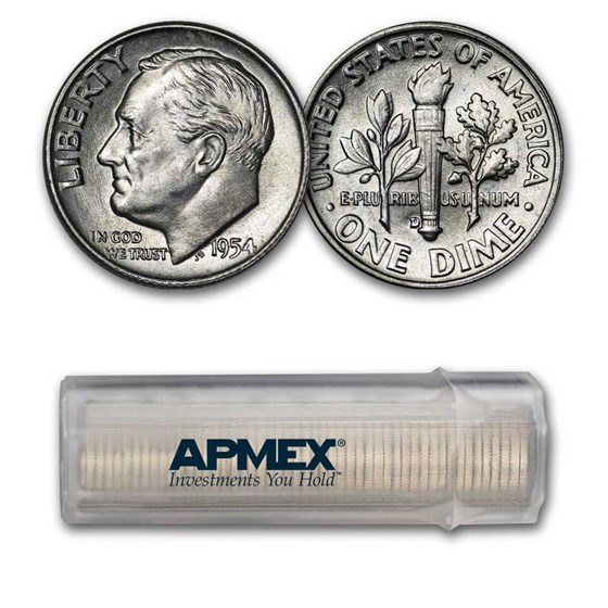 1954-D Roosevelt Dime 50-Coin Roll BU 1954-D Roosevelt Dime 50-Coin Roll BU