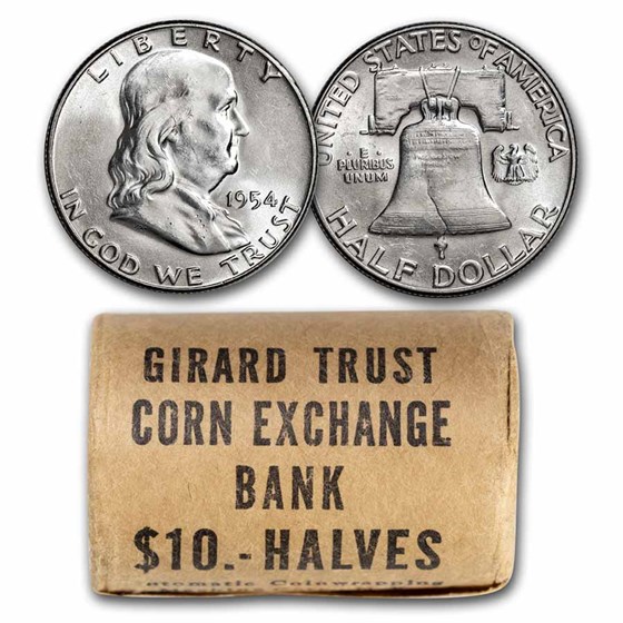 Buy 1954 Franklin Half Dollar 20Coin Roll BU (Bank Wrapped) APMEX