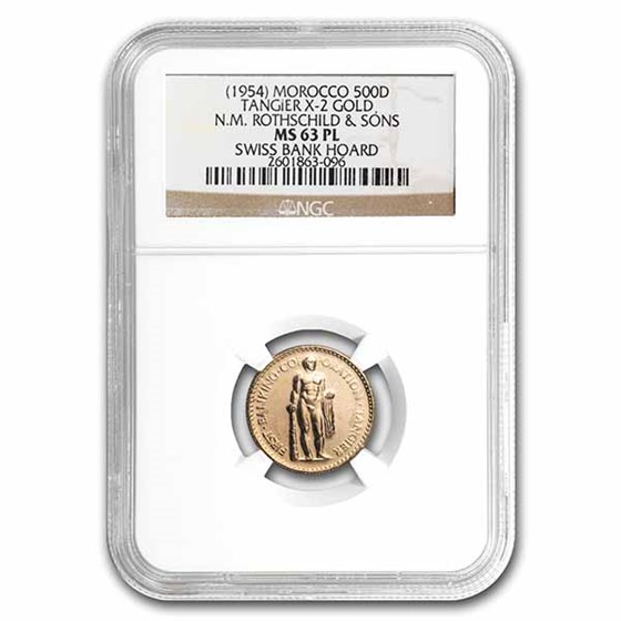 1954 Morocco Tangier X-2 Gold 500 Dirhams MS-63 PL NGC 1954 Morocco Tangier X-2 Gold 500 Dirhams MS-63 PL NGC
