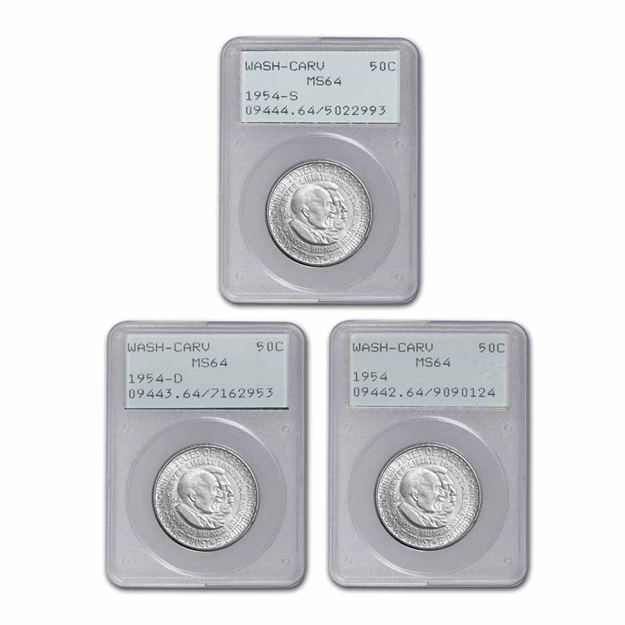 1954-P-D-S Washington-Carver Half Dollar Set MS-64 PCGS (Rattler)