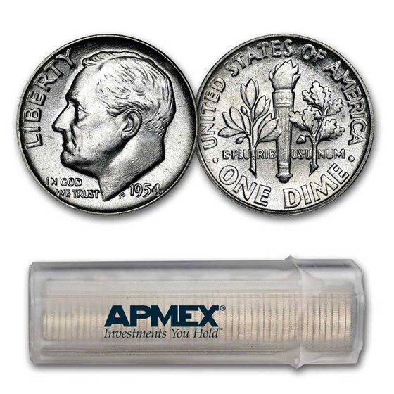 1954 Roosevelt Dime 50-Coin Roll BU 1954 Roosevelt Dime 50-Coin Roll BU