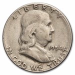 1954-S Franklin Half Dollar 20-Coin Roll Avg Circ