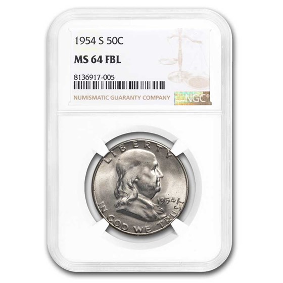 1954-S Franklin Half Dollar MS-64 NGC (FBL) 1954-S Franklin Half Dollar MS-64 NGC (FBL)