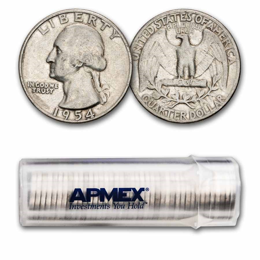 1954 Washington Quarter 40-Coin Roll Avg Circ