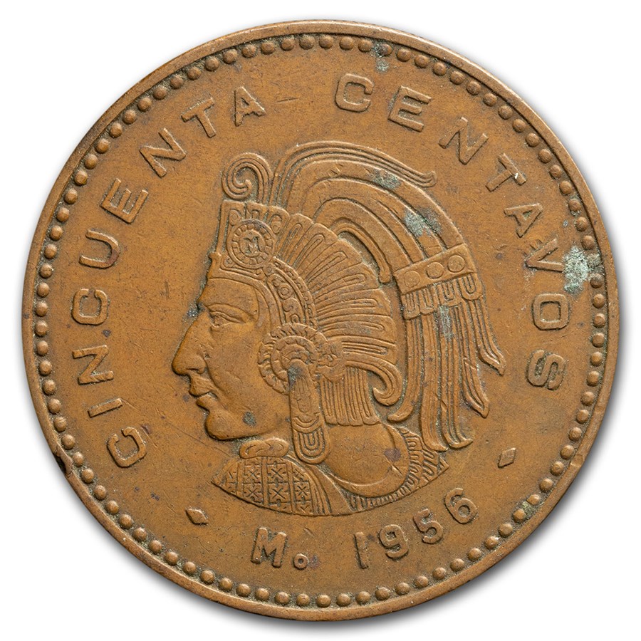 1955-1959 Mexico Bronze 50 Centavos Avg Circ
